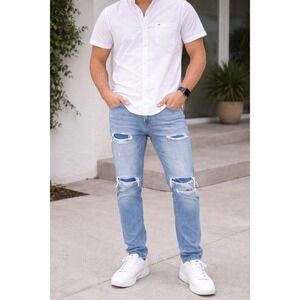 Hollister Skinny Jeans Mens 32x30 Light Wash Distressed Advanced Stretch Denim